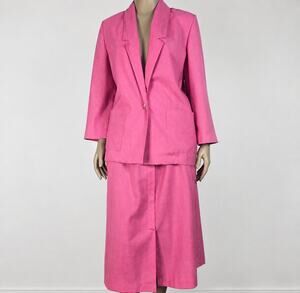 Vintage Pink Skirt Suit Blazer Midi Skirt 80s 90s Power Dressing Set Size 16